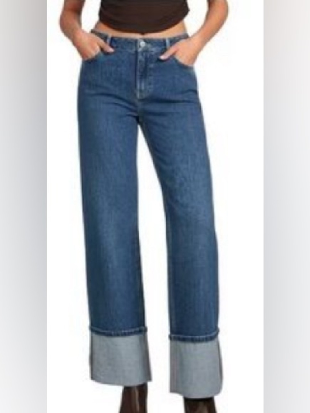NWT Gianni Bini Women Medium Blue Cuffed Crop Jeans Size 29